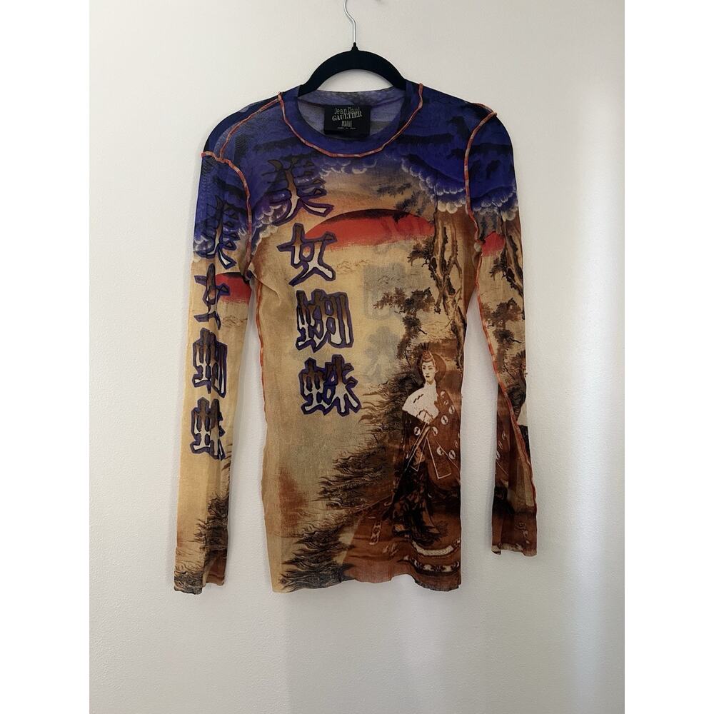 RARE JEAN PAUL GAULTIER MAILLE LONG SLEEVE MESH TOP MED JAPANESE GEISHA ASIAN